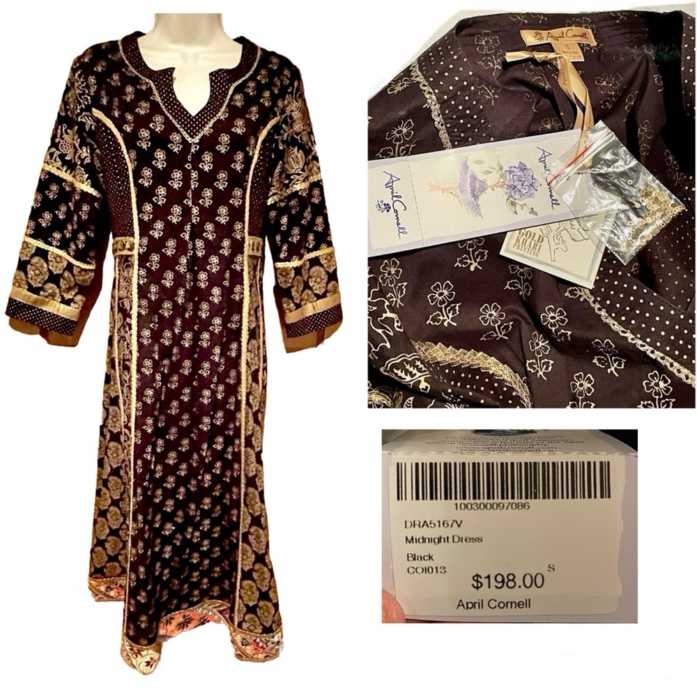 NWT Breathtaking! April Cornell Midnight Dress blk + gold embroidered dress (S) - Picture 15 of 16